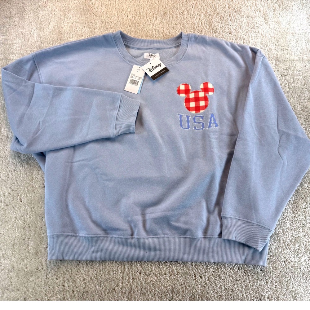 Disney Grayson Threads Mickey Mouse USA Americana Blue Sweatshirt Large NWT